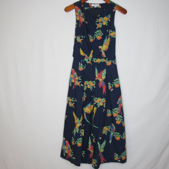 Emily And Fin ANNA Blue Parrot Print Jumpsuit Women's XS XSmall - Picture 7 of 10